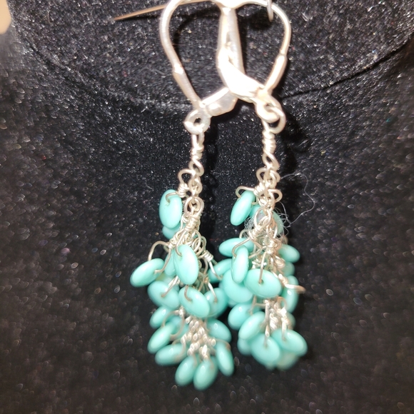 Handmade Dangle Earrings with Glass Turquoise Beads - Picture 2 of 6